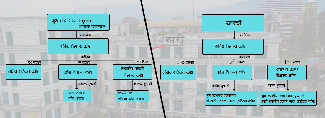 भ्याट र अन्त:शुल्क पहिलोपल्ट बाँडफाँट, दुई तहको खातामा १४ अर्ब