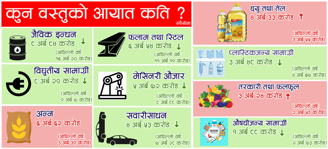 साउनमा ६ अर्ब ६२ करोडको अन्न, ३ अर्ब २४ करोडको तरकारी र फलफूल आयात