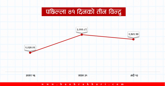 ४१ कारोबार दिनमा ४७ प्रतिशत बढेर ९ प्रतिशत घट्यो सेयर बजार