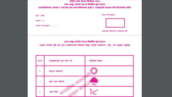 यस्तो छ राष्ट्रियसभा निर्वाचनको नमुना मतपत्र 