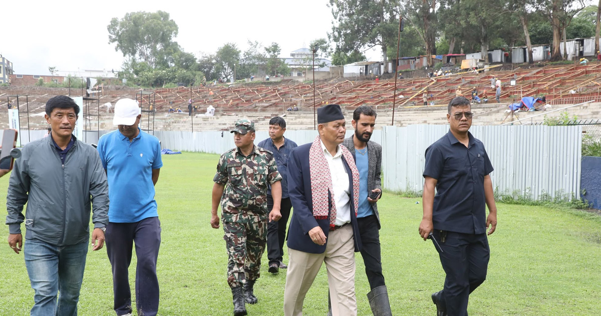खेलकुदमन्त्री गरे कीर्तिपुर क्रिकेट मैदानको निरीक्षण