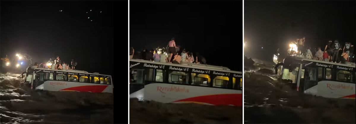 बाढीले बस बगायो, यात्रु सकुशल