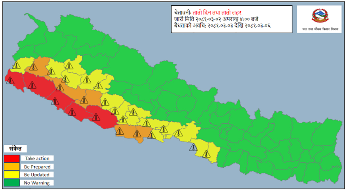 पश्चिम तराईमा अझै चार दिन तातो लहरको चेतावनी