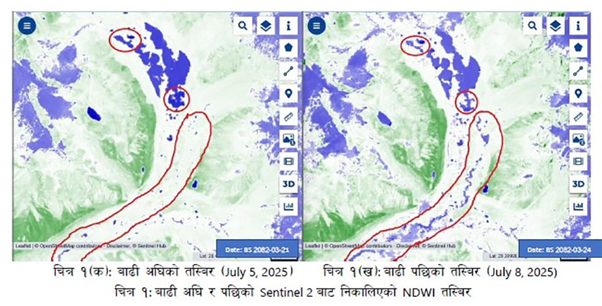 विभागले भन्यो– हिमताल विस्फोटबाटै रसुवामा बाढी, यस्तो छ अघिपछिको तस्बिर